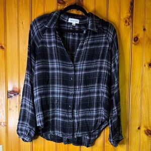 Cloth & Stone Charcoal Plaid Women's Blouse